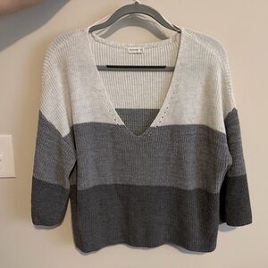 Gentle Fawn Gray and Cream V-Neck Sweater